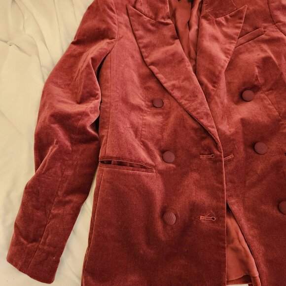 Banana Republic Veluro Oversized Blazer Double Breasted Velvet Red - Picture 3 of 12